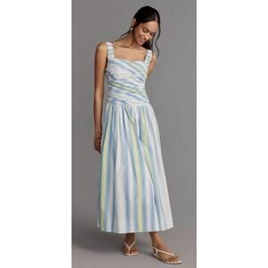 By Anthropologie Square-Neck Drop-Waist Maxi Dress Small S Small Retail $178 New